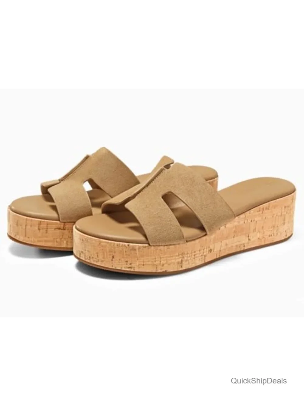 Women's Platform Wedge Sandals Open Toe Slip On Slides Cork Heeled Cutout